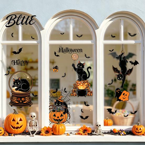 Waterproof Pumpkin Ghost Murals 4Pcs Halloween Cartoon Window Clings Scarecrow Stickers Fall Festival Ornaments Removable Decals for Home Storefront