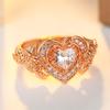 Classic Inlaid White CZ Heart Women's Ring Trendy Gold Color Hand Carving Daily Wear Party Jewelry Anniversary Gift