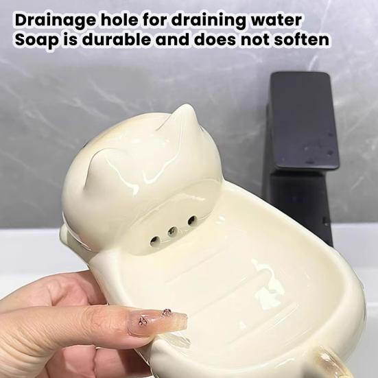Ceramic Soap Dish with Automatic Drainage Cute Design Animal Shape Easy Cleaning Soap Holder Organizer for Shower Bathroom