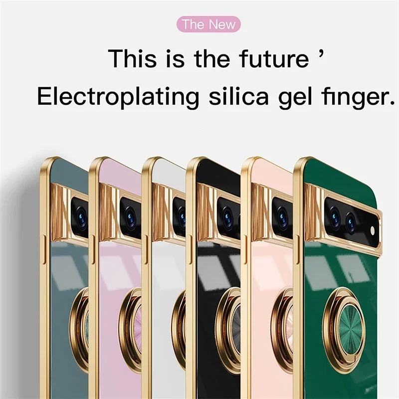 Stylowe etui z powłoką, miękki silikon, odporne na wstrząsy, do Google Pixel 10 9 8 7 Pro XL 9A 8A 7A, z magnetycznym uchwytem-pierścieniem samochodowym, osłona ochronna