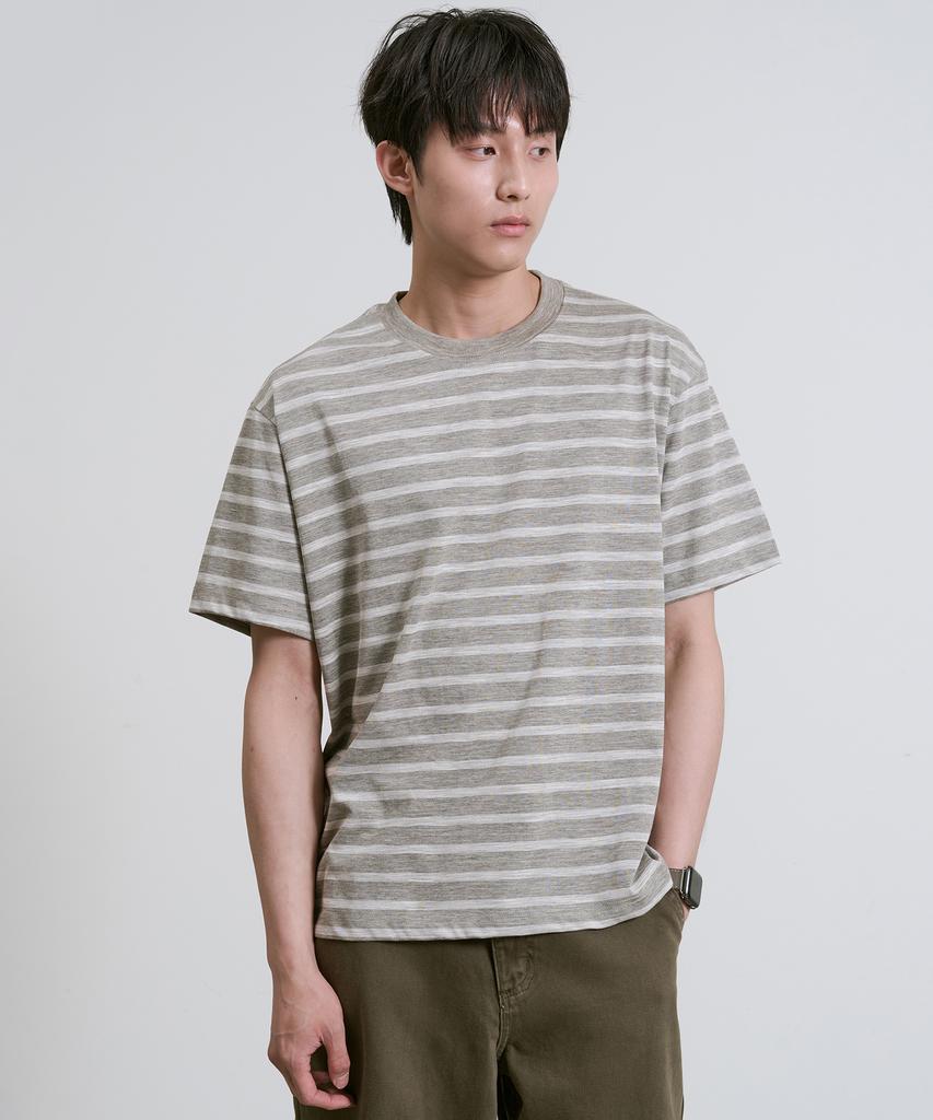Ousa Striped Round Short Sleeve T-Shirt 3 Colors