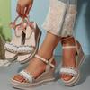 Fashion Fashion Pearl Striped Wedge Sandals for Women Summer Comfort Thick Sole Beach Shoes Woman Ankle Strap Chunky Platform Sandalias