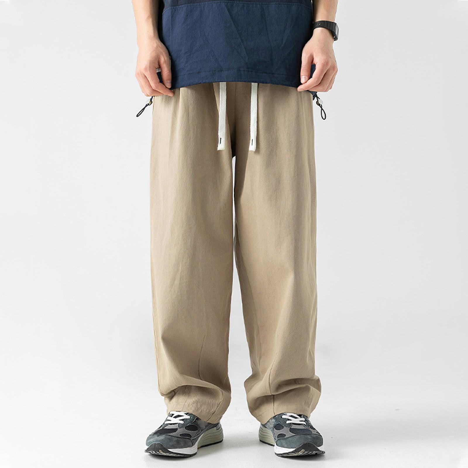 

Мужские летние хлопковые драпированные универсальные повседневные брюки в стиле ретро с двойными складками, мужские брюки L хаки