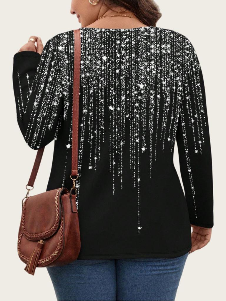 Plus Size Color Block Stripe Loose Casual Long Sleeve Top with Half-Zip Round Neck for Women.