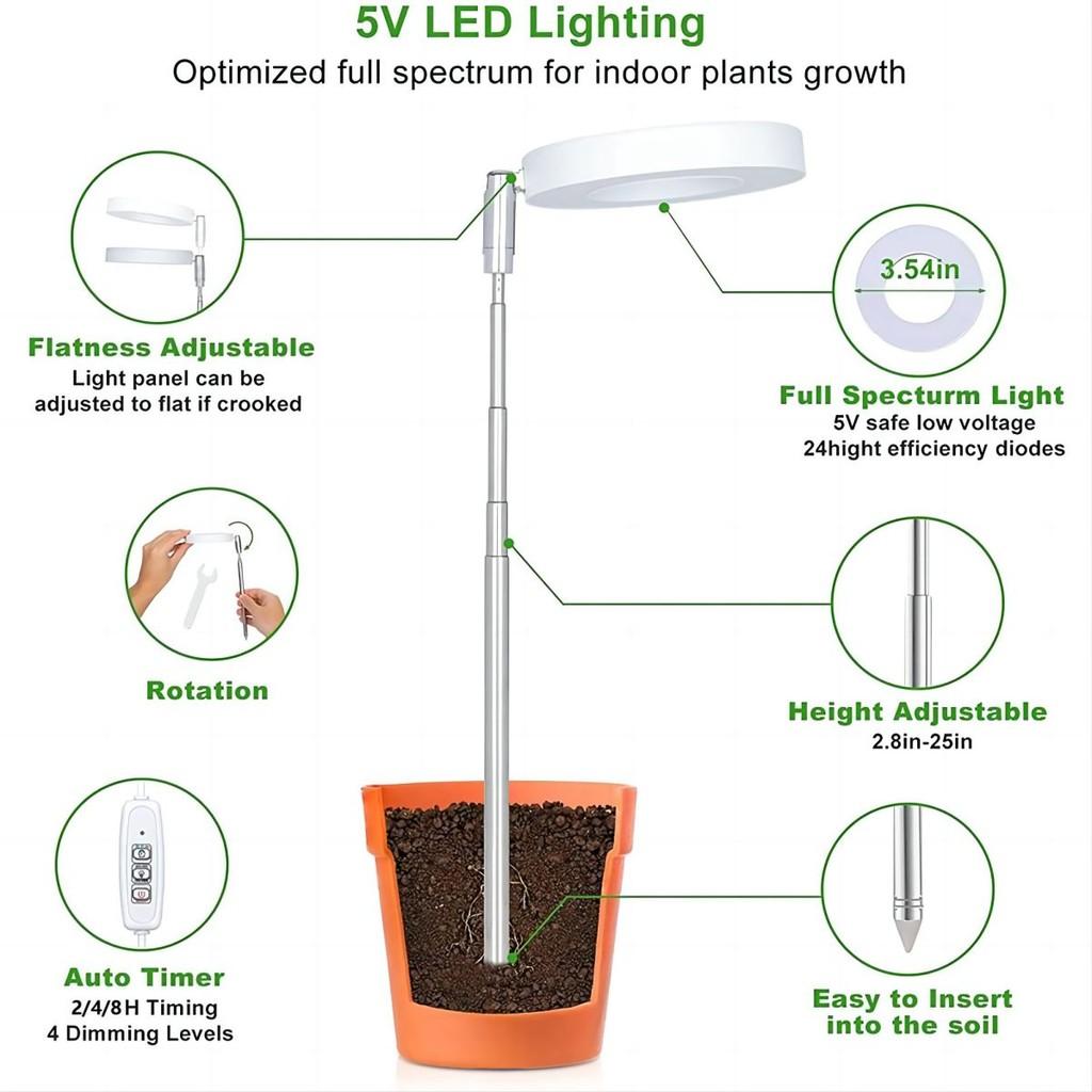 5V Indoor Plants Grow Light Household Full Spectrum Timeable LED Plant Light Height Adjustable Growing Lamp