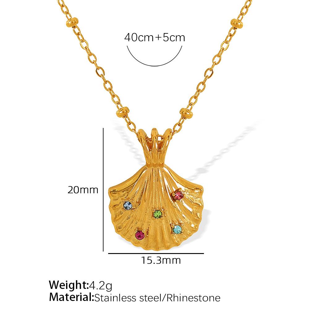 New 18K Gold Stainless Steel Diamond Scallop Pendant Necklace Earrings Set Design Female