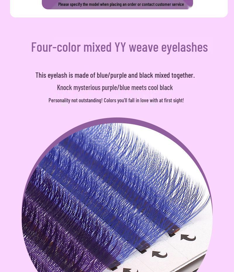 0.07 Mixed Color YY Grafting Eyelashes - Soft, Non-Scattering, Y-Shaped Blue & Purple False Extension