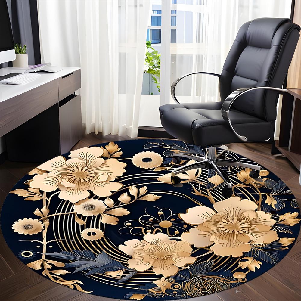 1pc Floral Ornament Office Round Area Rug, Indoor Mat Suitable For Office, Under Office Chairs Bedroom Living Room Home Decor, Room Deco