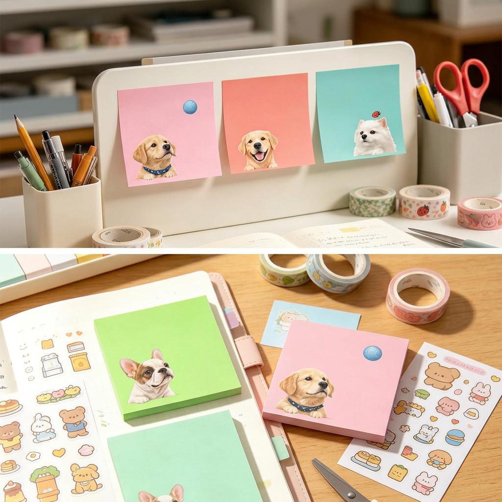 Cute Printed Self-Adhesive Memo Pads 9 Pack, 50 Sheets Per Pad Small Sticky Notes For Office School Note Taking