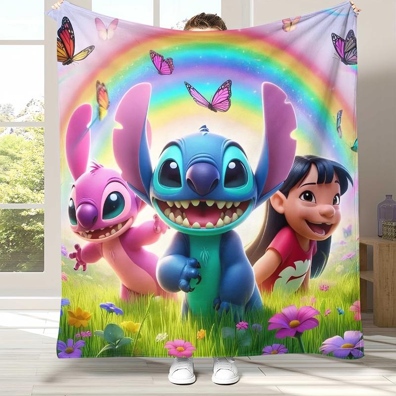 Cartoon S-Stitch Kawaii Flannel Blanket,Ultra Soft Warm Plush Throw for Home Bedroom Bed Sofa Cover Camping Picnic Gift Kids