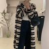 Black and White Striped Medium and Long Cardigan Women's Autumn Retro Lazy Style Top with Casual Sweater Jacket Women