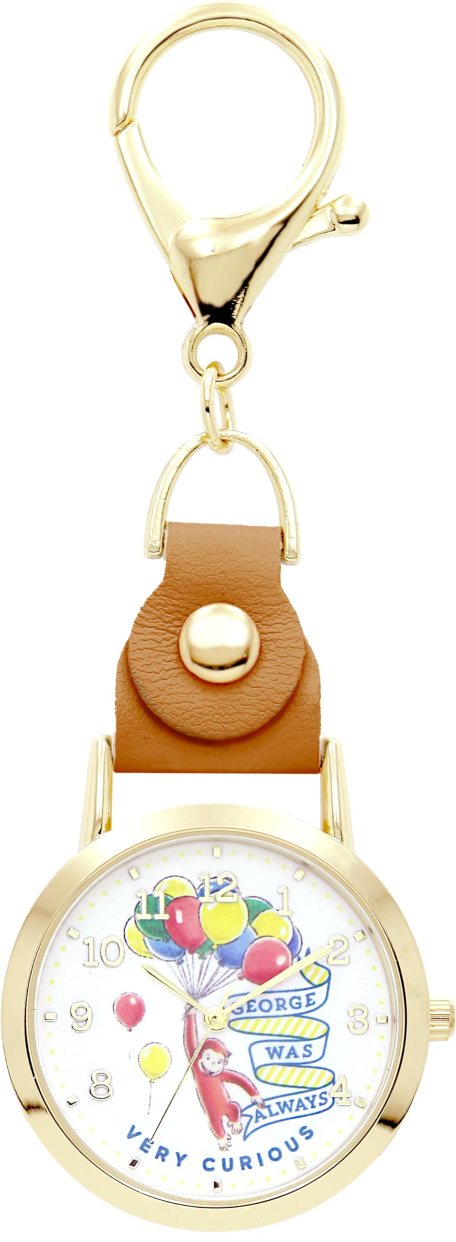 

Fieldwork Curious George Analog Wristwatch with Japanese Movement, Easy to Attach with Hook, Keychain Watch, Bag Charm, Leather KC GG003-4 BR, Women s