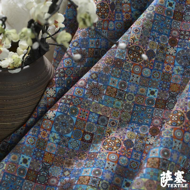 Pure Cotton Printed Plain Weave Fabric Ethnic Style Simia Fabric DIY Dress Coat Decorative Fabric Throw Pillow Bar Tablecloth