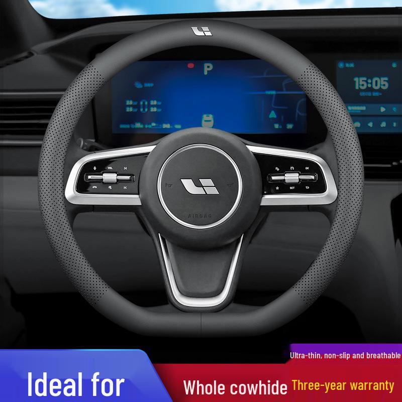 Ideal One Genuine Leather Steering Wheel Cover - Ultra-Thin, Universal Fit for Ideal L7, L8/L9, All-Season