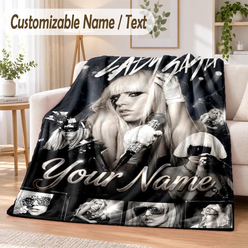 Lady Gaga Custom Name Flannel Throw Blanket Soft Warm for Sofa Bed Indoor Home Use