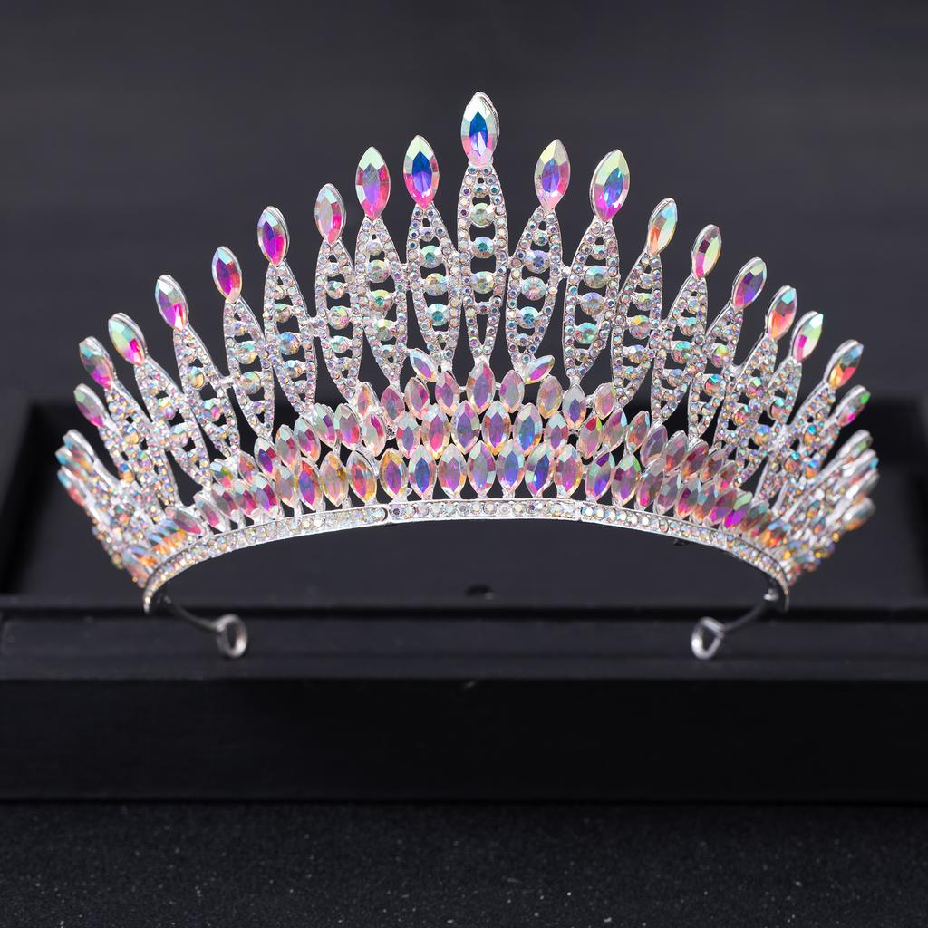 Silver Color Crystal Queen Big Crown Tiara Rhinestone Wedding Tiaras Women Pageant Prom Crowns Bridal Hair Accessories Jewelry