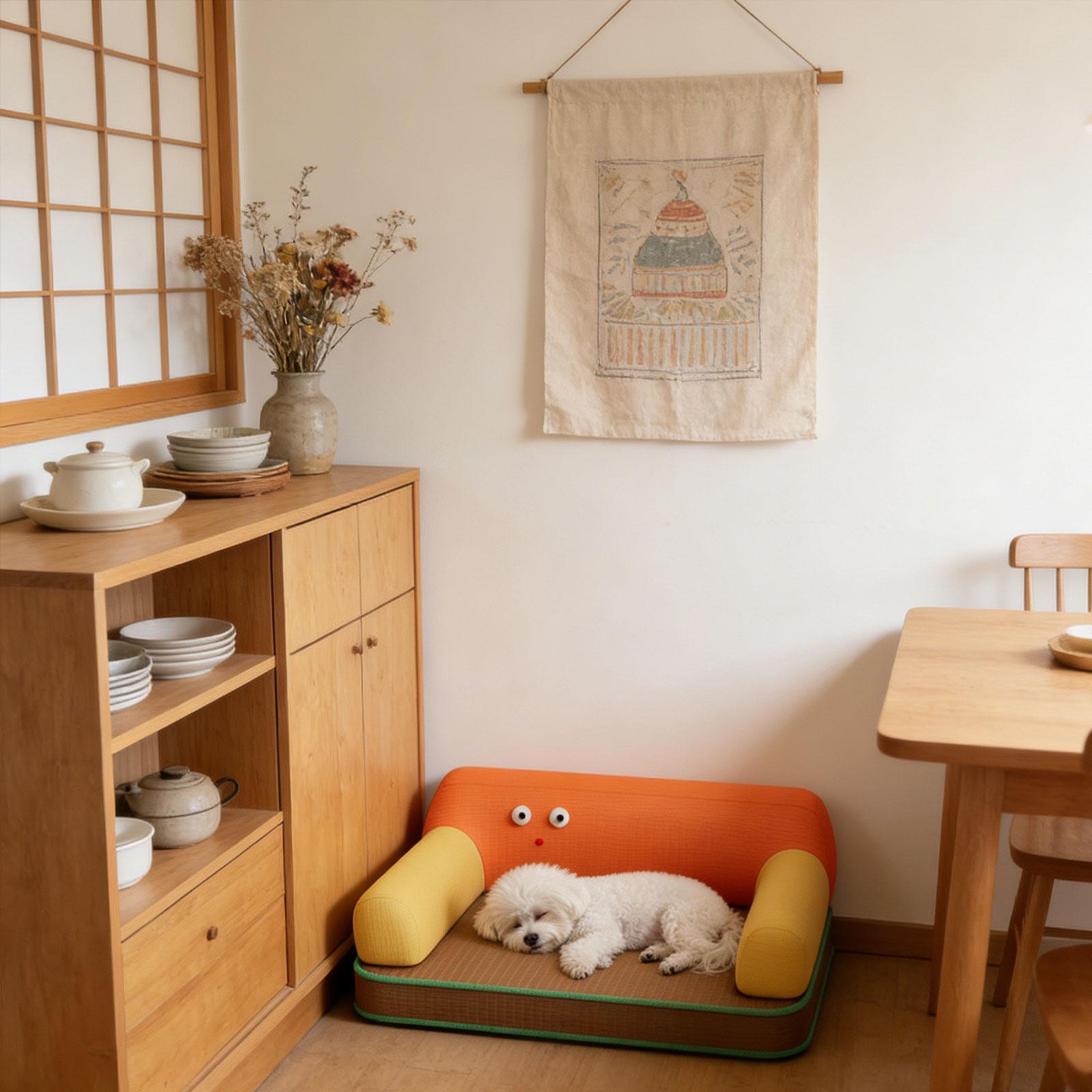 

Indoor Pet Bed Portable Washable Cover Cute Cartoon Design Lazy Sofa Dog Cat Pillow for Medium Small Breeds 50cmx40cmx4cm