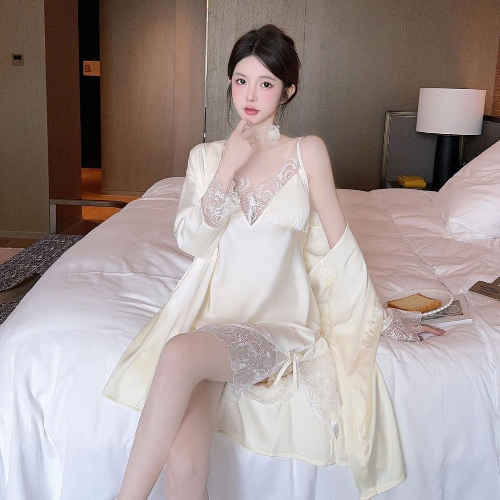 Sexy Pajamas Women's Ice Ribbon Chest Pad Pure Desire New Suspender Pajamas Two-piece Silk Loungewear