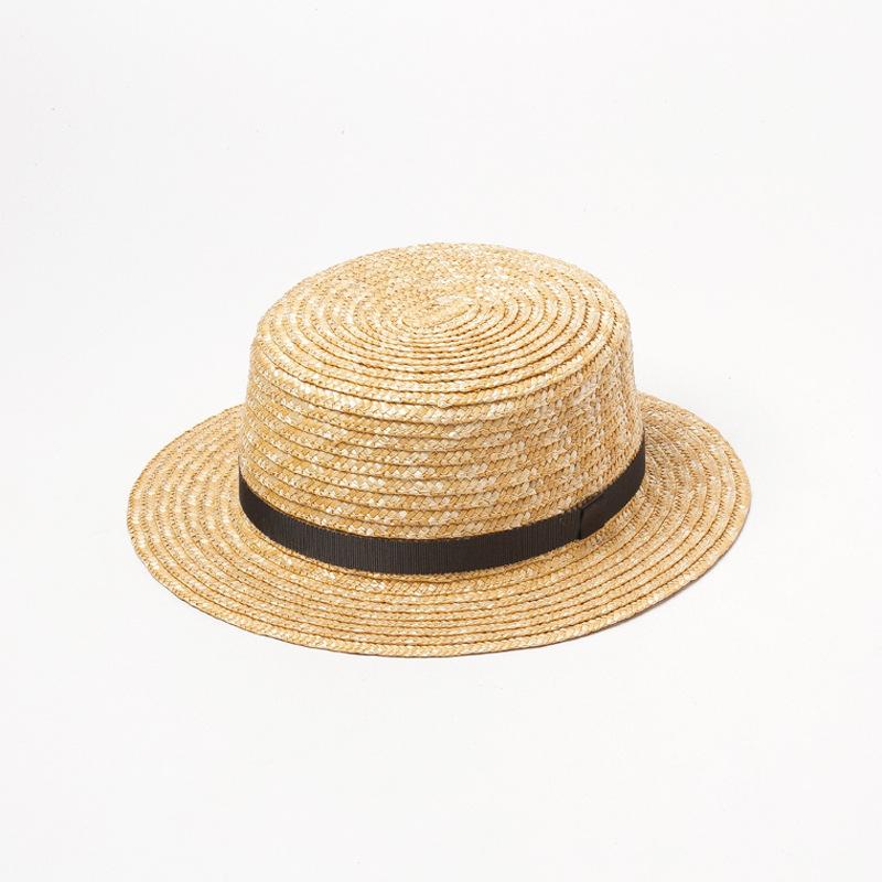 X206  New Narrow-tie Children's Wheat Straw Flat Rice Cap Travel Holiday Beach Sunscreen Cap Shade Top Hat  Baby Girl Hat