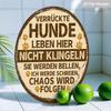 2D Flat Funny German " Leben Hier" Round Wooden Hanging Sign, Do Not Ring Doorbell Funny Warning Decorative Sign Suitable for Decorating Courtyards