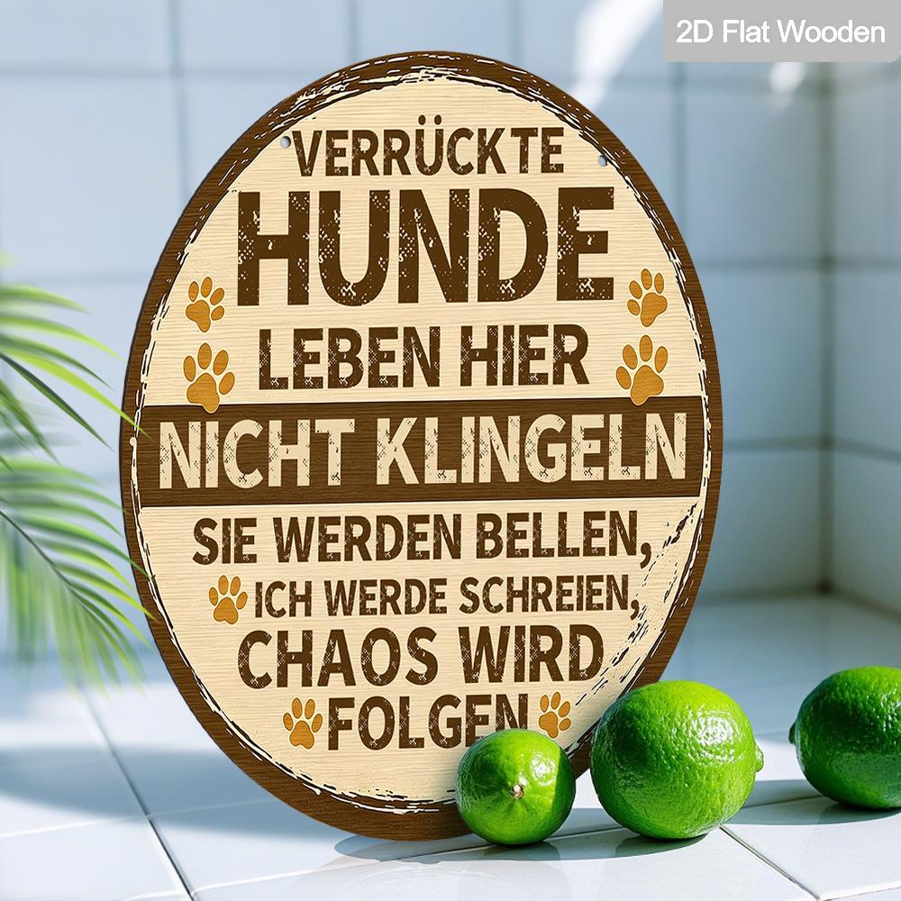 2D Flat Funny German " Leben Hier" Round Wooden Hanging Sign, Do Not Ring Doorbell Funny Warning Decorative Sign Suitable for Decorating Courtyards