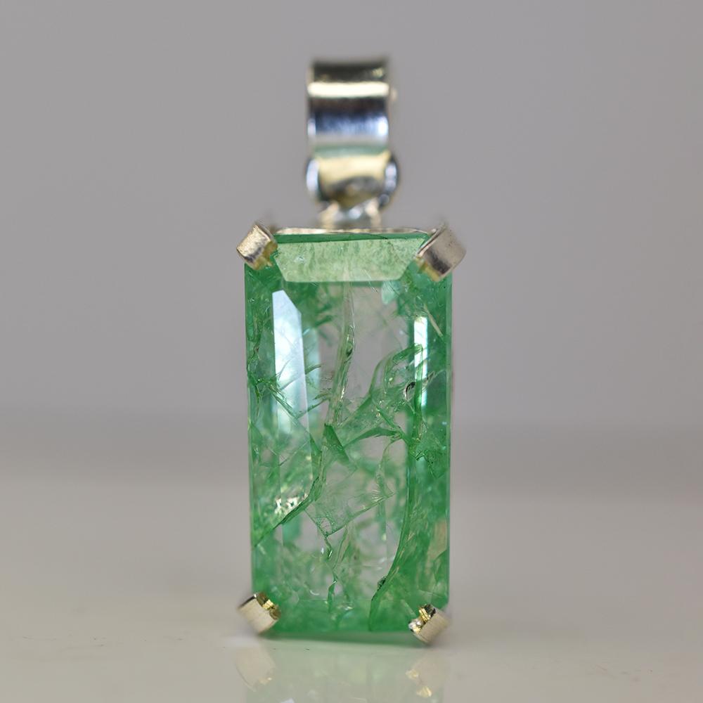A+ CERTIFIED 45 Ct Natural Green Emerald 925 Sterling Silver Emerald Cut Pendant MY.PD-179-NS