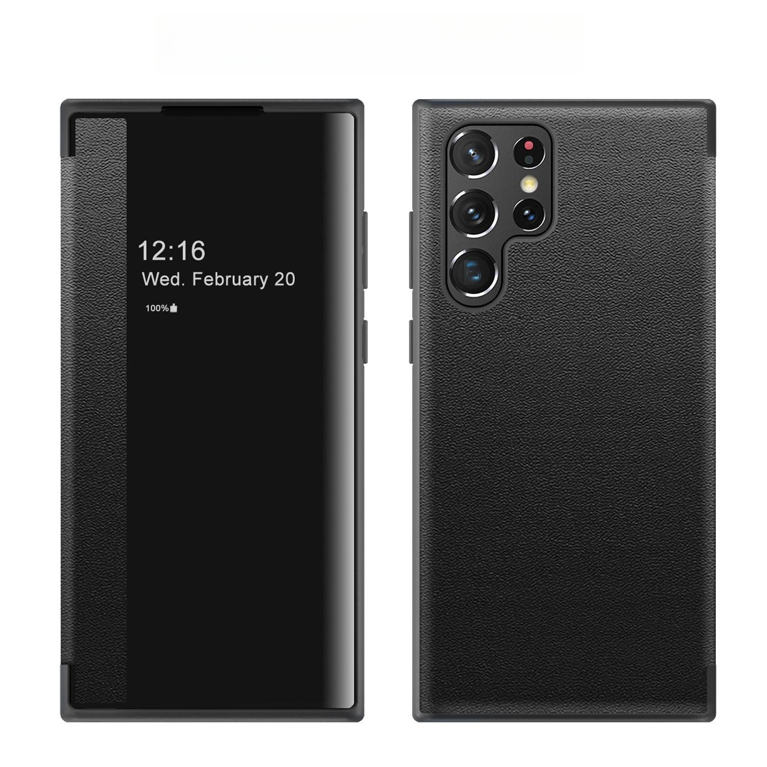 

Подходит для чехла для телефона Samsung S25Ultra, кожаный чехол-книжка S24, чехол с боковым окном для защиты от падений Note20 A52 Samsung S24Ultra чёрный