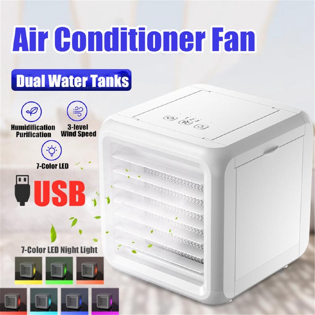 7 Colors Light Conditioning Humidifier Purifier USB Desktop Air Cooler Fan With 2 Water Tanks Home New Mini Portable Air Conditioner