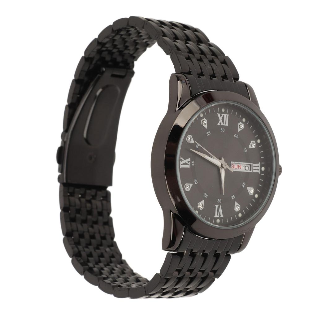 Watch for Men Quartz Day Date Waterproof Casual Luxury Luminous Fashion Dress Watch with Alloy Watchband for Business Black