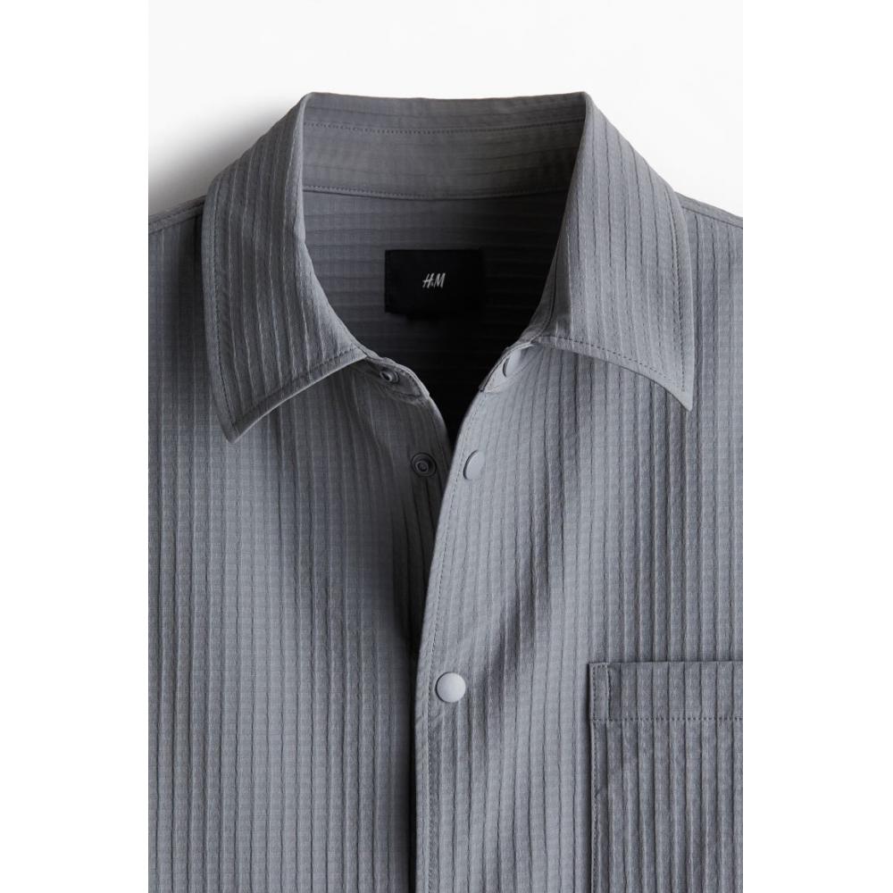 H M Waffle Textured sHirt Loose Fit Dark Grey