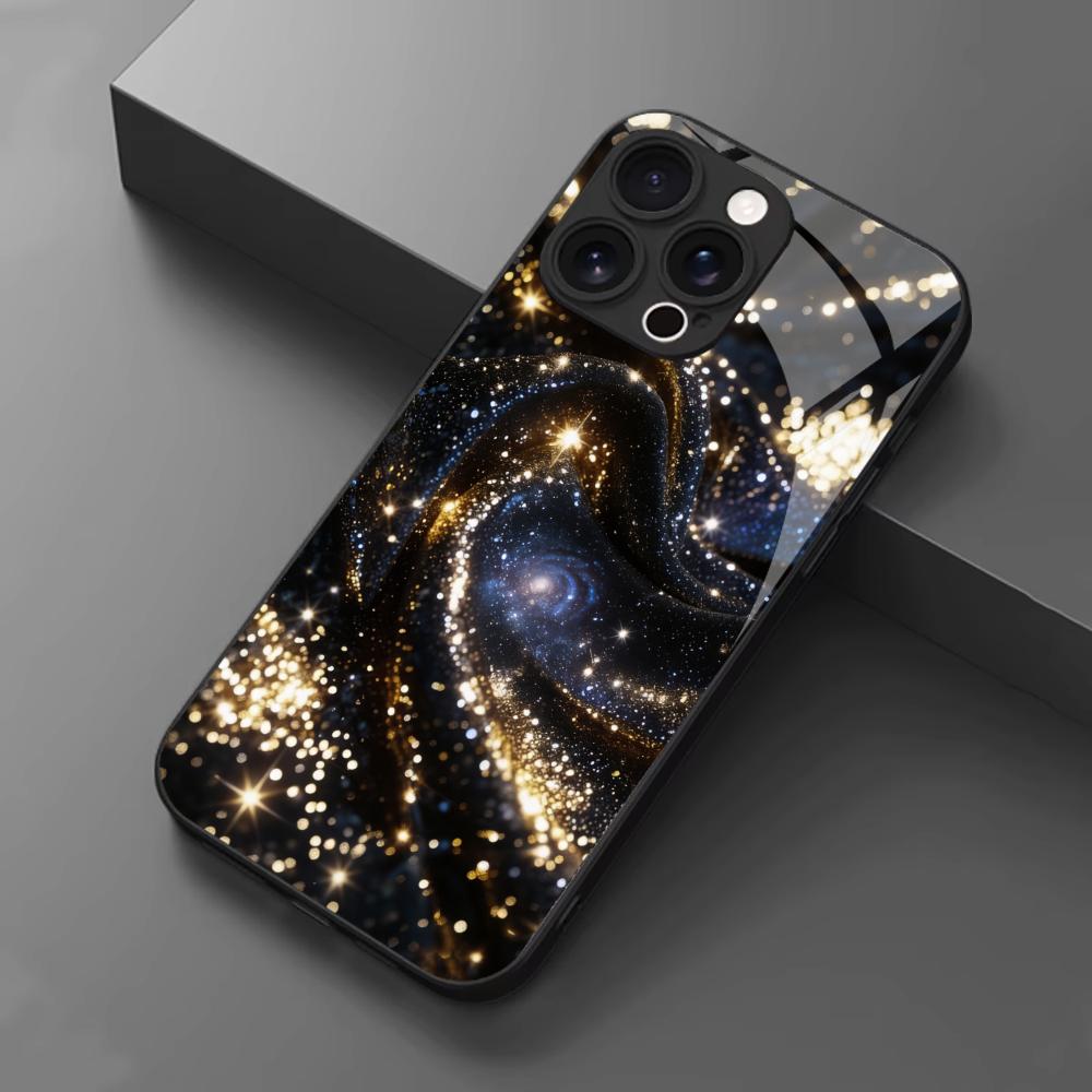 Black and gold nebula pattern phone case for glass for iphone 17 pro max for iPhone 17 16 15 14 13 12pm Pro Plus