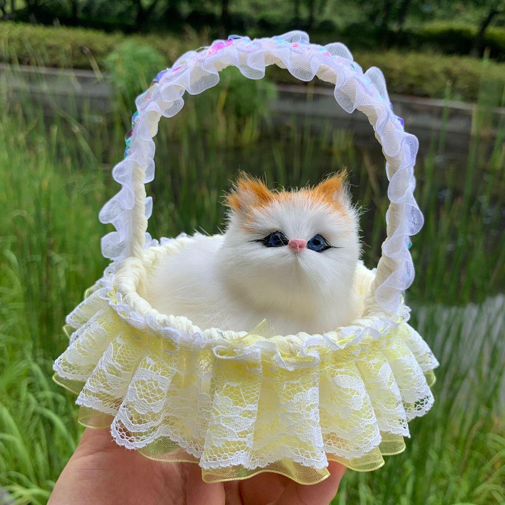 Realistic Meowing Kitten Flower Basket Doll - 2024 New Style for Girls and Kids.