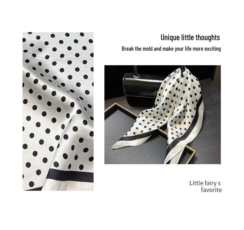 Vielseitiger weißer Polka-Dot-Schal aus Maulbeerseide - Stilvolles koreanisches kleines Quadrat für Frühling/Sommer