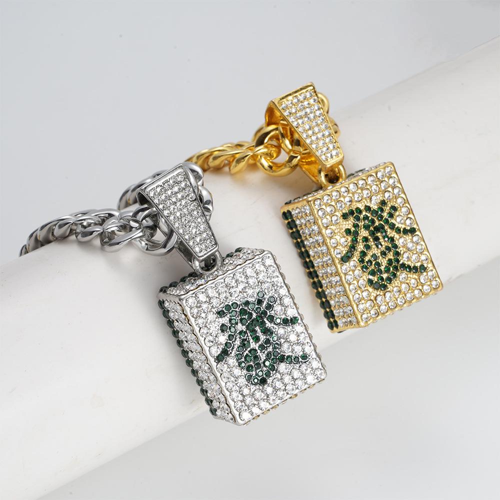 

Hyun Di Guochao Hip Hop Fa Pendant Necklace: Trendsetting Full Diamond Street Style
