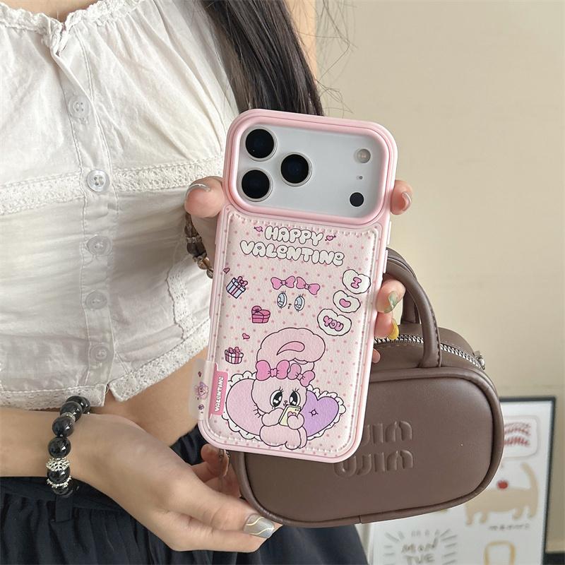 

Korean Pink Polka Dot Rabbit Phone Case For iPhone 17 Pro 15 14 16 Pro Max Back Cover Leather Shockproof Cases Cute Covers Capa For iPhone 17Pro