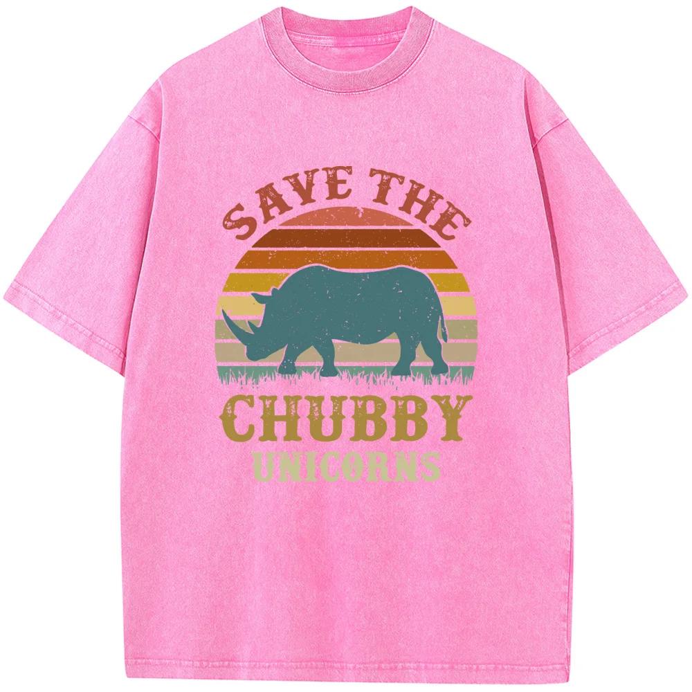 

Save The Chubby Unicorns Printed T-Shirt Grams Of High-Quality Washed Old Tshirt Vintage Loose Tshirt 3XL