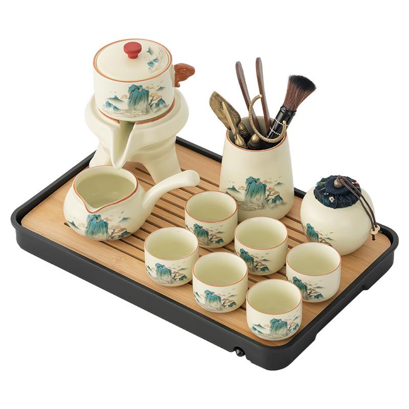 

Легкая роскошь Великолепная печь Жу Автоматический чайный сервиз Домашний Высококлассный Ленивый Заваривание чая Керамический Кунг-фу Чайник Чайный поднос