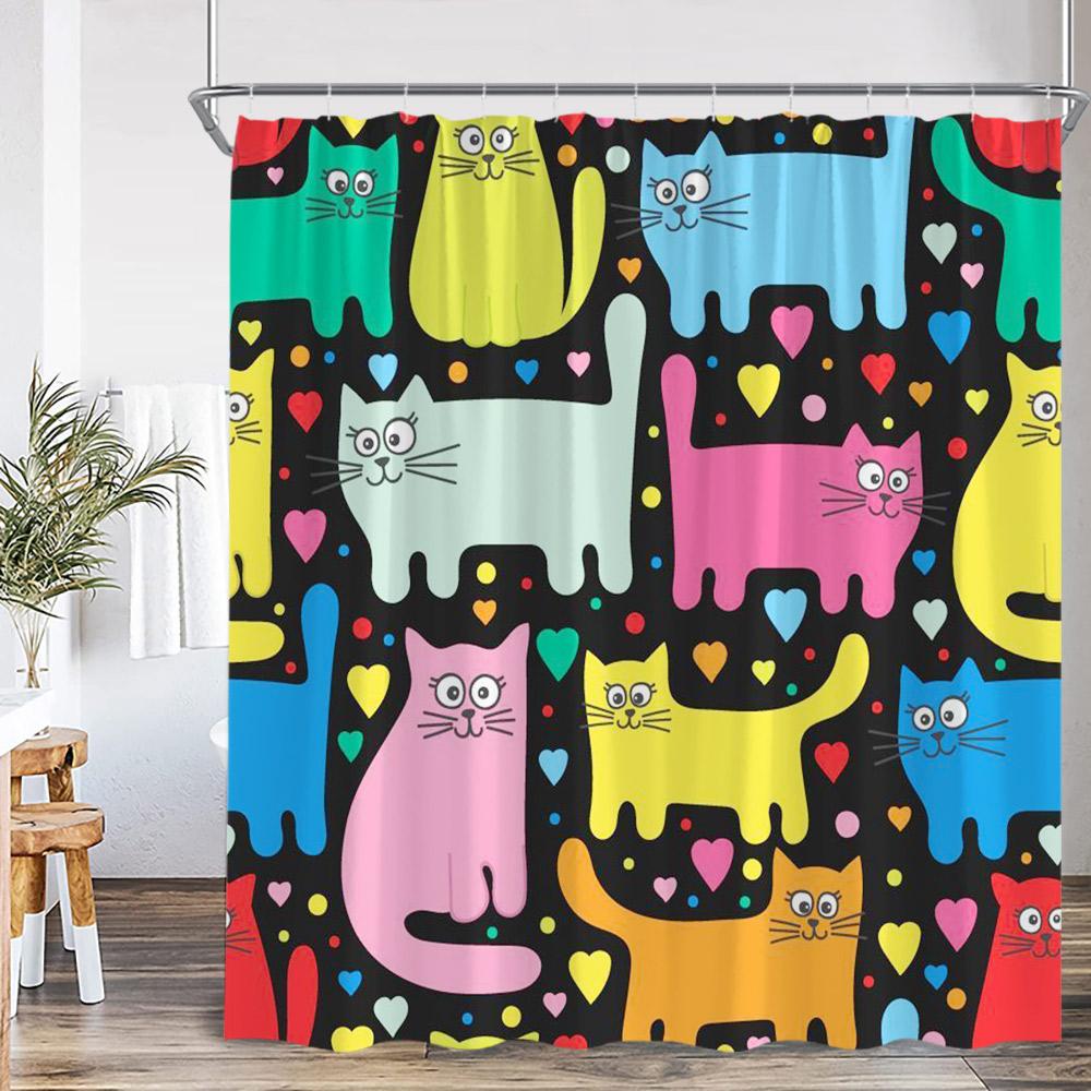 Cartoon Kids Bath Curtains Birds Rainbow Unicorns Cute Cats Fish Funny Animals Bathroom Decortaion Shower Curtain With Hooks