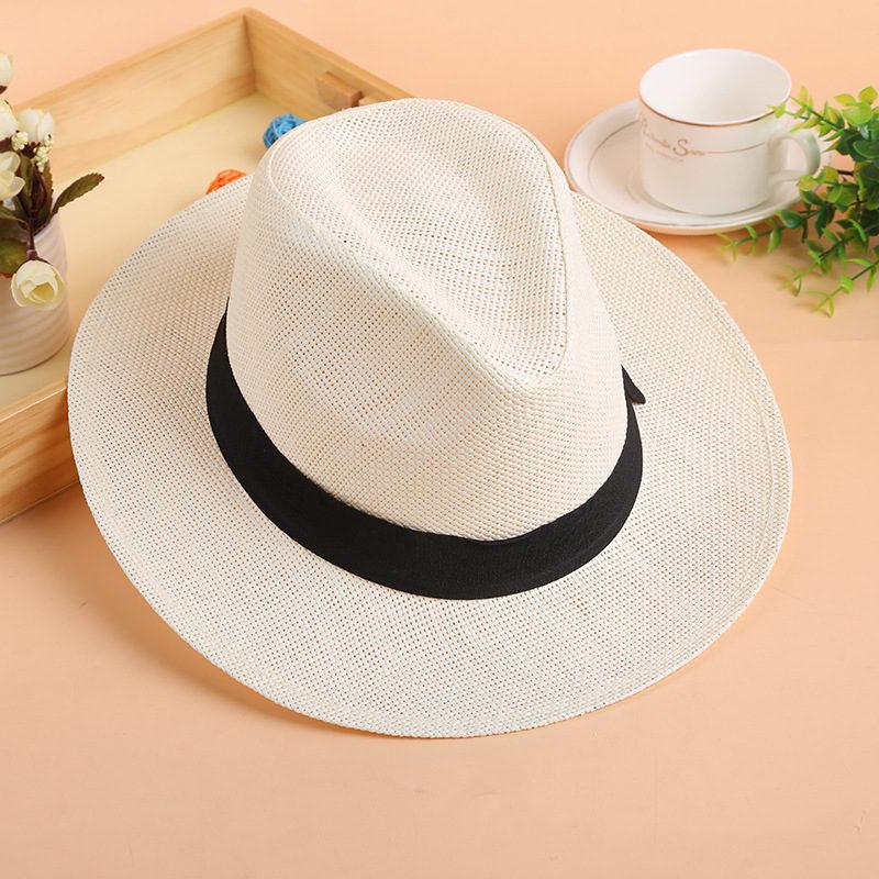 

Summer Straw Paper Jazz Hat With Bow Band Fashion Beach Panama Cap Solid Women Men UV Protection Sun Hats вершковий