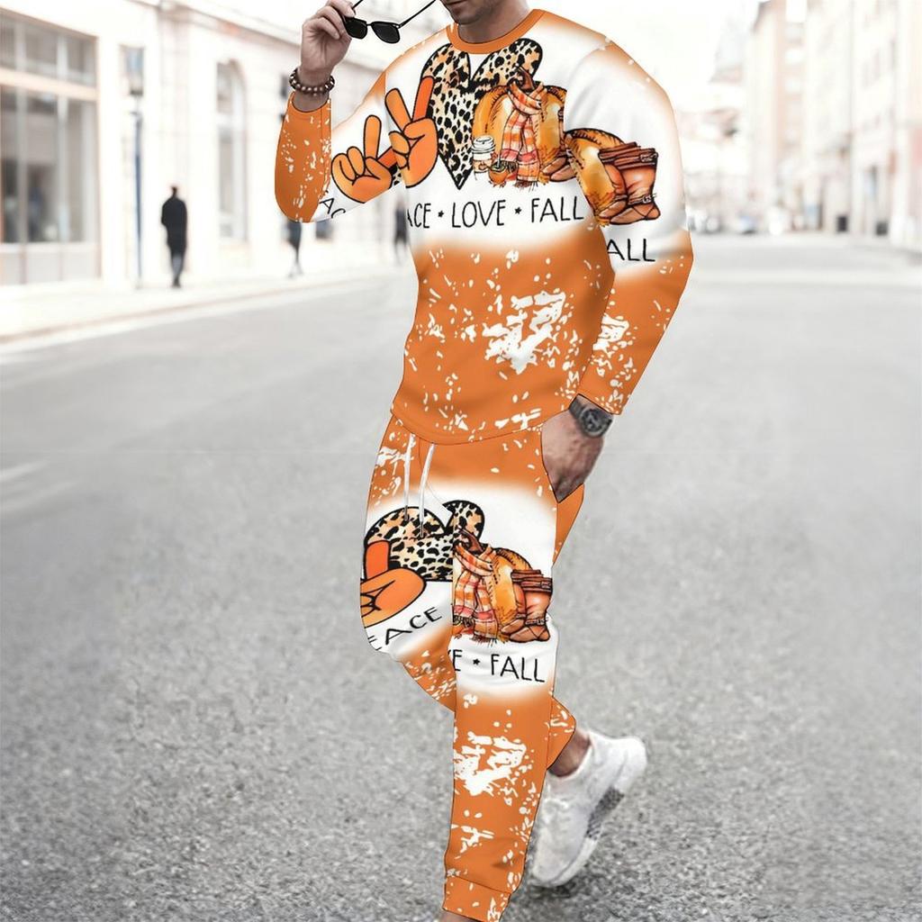 Men Bright Purple Color Block Haunted Castle Bat Print Long Sleeve Sweatshirt Jogger Pants Two Piece Suit