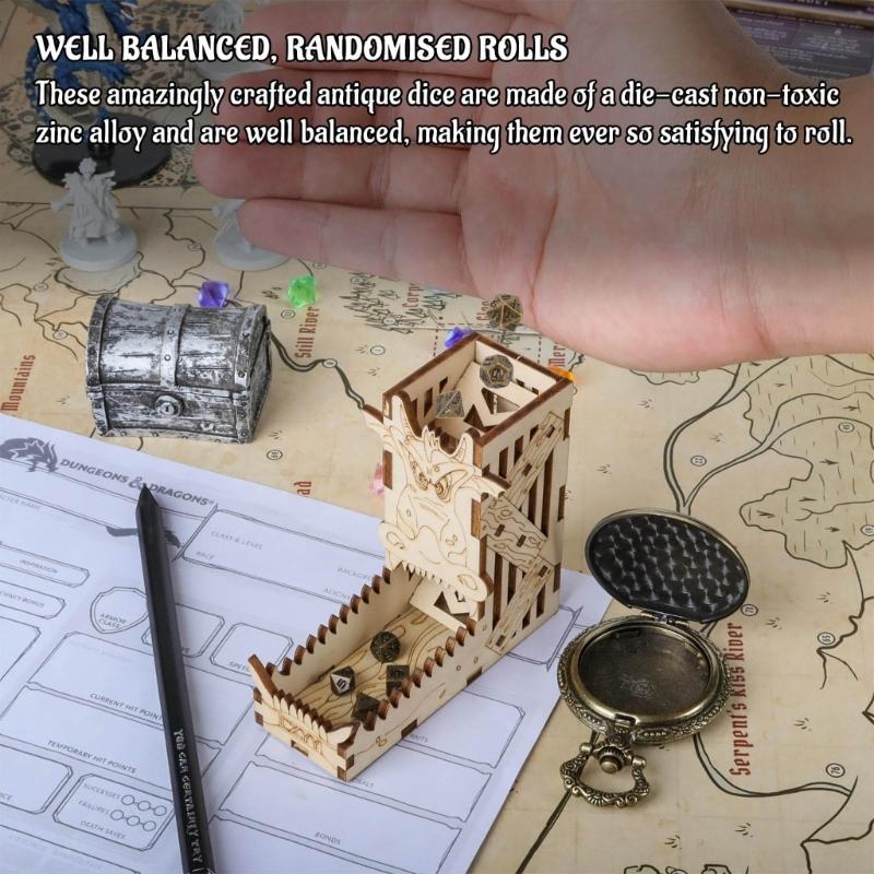 Polyhedral Micro Cubes Vintage Pocket Watch with Micro Polyhedral Set Alloy Material for Tabletop RPG and Card Games