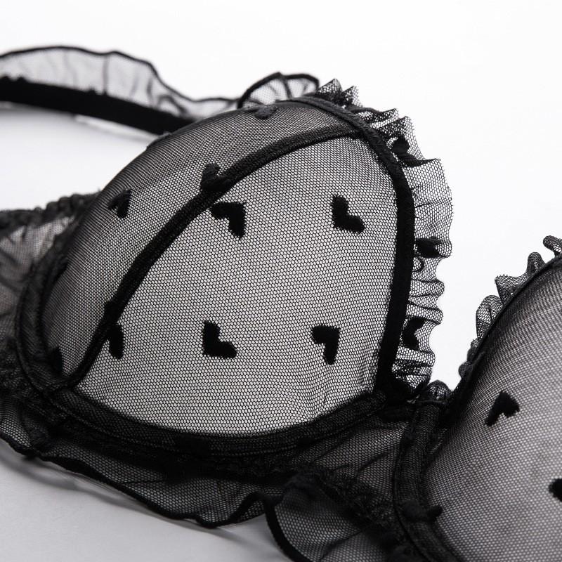 French Underwear Female Sexy Pure Desire Ultra-thin Lace Underwear Large Chest Small Anti-sagging Large Size Bra Cover