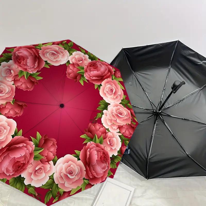 1PC Floral Wreath Umbrella-8-Rib Reinforced, Automatic Open, Lightweight & Durable, Cute Fashion Accessory for Outdoor-T164