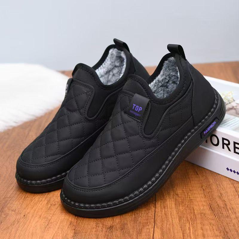 Women's Winter New Low Top Flat sole Cotton Shoes Soft Sole Non Slip Waterproof Plush Warm Slip On Round Toe Elderly Snow Boots