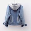 Cappotto in Denim con Cappuccio a Bottoni Singoli da Donna Capospalla Patchwork con Cappuccio Tasche Uniformi Streetwear Giacca Calda