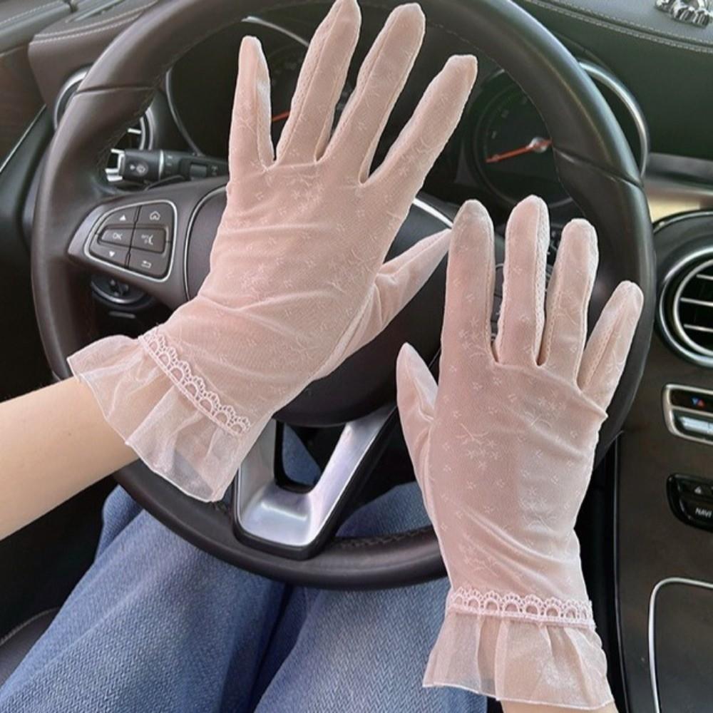 Mesh Ice Silk Gloves Anti Slip Women Gloves Breathable Lace Gloves  Girl