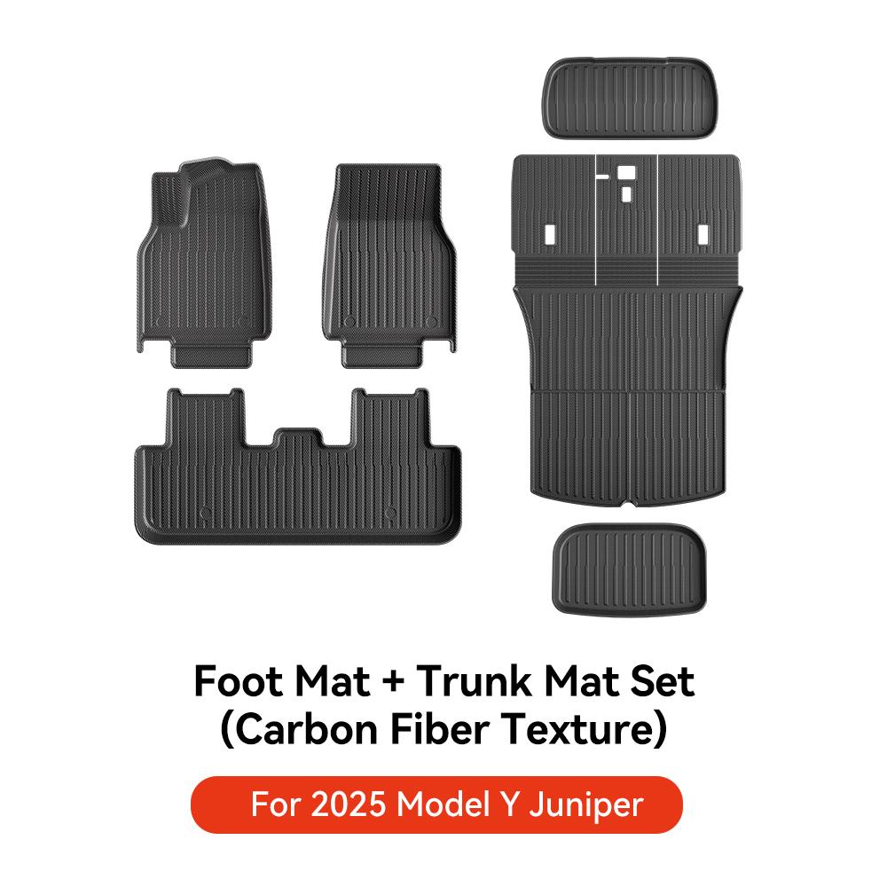 YZ For Tesla Model Y Juniper 2025 TPE Floor Mat Carbon Fiber Pattern Car Waterproof Anti-Slip Trunk Floor Liner Backrest Mats