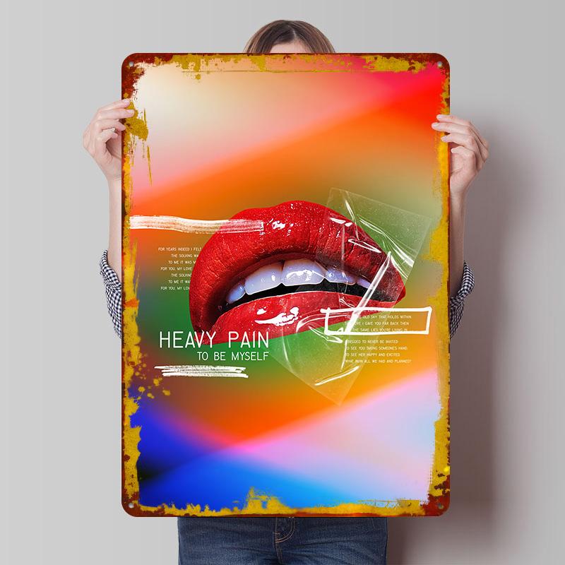 

Red Lips Magazine Colorful Art Tin Plaque Poster Customized Wall Art Retro Vintage Metal Signs for Man Cave Bar Accessories 20x30cm（7.8x11.8inch）