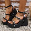 Fashion Gothic Punk Chunky Platform Sandals for Women Buckle Strap Wedge Heel Sandals Woman 2025 Summer Thick Bottom Gladiator Shoes