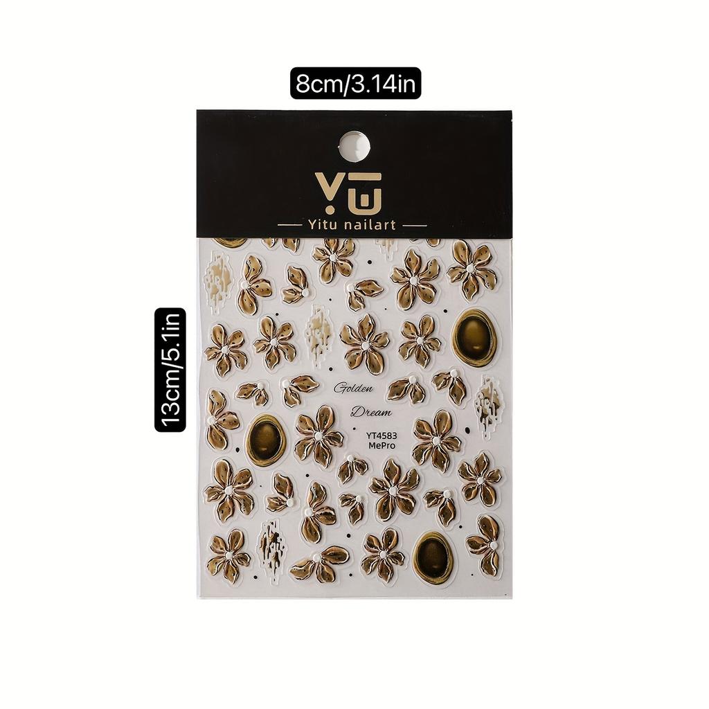 Vintage Caramel-Colored Amber Petal Nail Stickers for 3D Nail Art, Suitable for Home Or Nail Salons, DIY Nail Art Supplies for All Women And Girls.